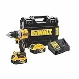 Dewalt 18 Volt 2-Gang Akku Bohrschrauber DCD800P2T (kraftvolles 2-Gang Vollmetall-Getriebe, bürstenloser Motor, 13 mm Schnellspannbohrfutter, LED-Leuchte, inkl. 2x 5.0Ah Akkus, Ladegerät & TSTAK-Box)