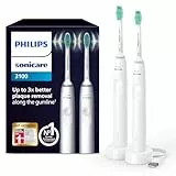 Philips Sonicare 3100 elektrische Zahnbürste, Schallzahnbürste, Andruckkontrolle und Timer, Weiß, Zweierpack, Modell HX3675/13