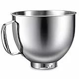 LETOMS Standmixer-Schüssel für Kitchenaid 4,5 Quart, Edelstahl-Rührschüssel für 5QT Artisan Mixer, Silber Ersatzteile für Standrührer