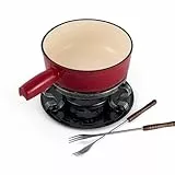 Swissmar KF-66517 Lugano Fondue Set 9-teiliges, Gusseisen/Edelstahl, Kirschrot, 2L, Fondue-Set für Fleisch, Käse und Schokolade, für 4 Personen, Geschenkset