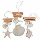 Logbuch-Verlag Maritime Deko Set 3 Holz Anhänger Seestern Muscheln Treibgut Sommerdeko Badezimmer Dekoration 18 cm