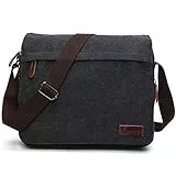 LOSMILE Herren Umhängetaschen, Canvas Messenger Bag Leinwand Schultertaschen, Laptoptasche 15.6 zoll,Schulranzen, für Schule und Arbeits,für Männer und Frauen.Schwarz
