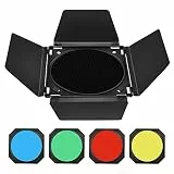 Godox BD-04 Barn Door Metall Scheunentür und Wabengitter und 4 farbige Gelfilter,kompatibel mit Standard-Reflektoren Bowens Mount Kompatibel GODOX LED NEEWER Amaran Aputure LED Video Light