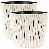PECZEKO Blumentöpfe matt - Deko Pflanztopf für Blumen & Kräuter - Langlebige & leichte runde Kunststoff-Pflanzentöpfe für Wohn- & Esszimmer, Küche, Terrasse, Balkon - 2er-Set - (Ecri, ø 22 cm)