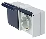 as - Schwabe 2-Fach Steckdose waagerecht - Aufputzsteckdose -Klappdeckel - Feuchtraumsteckdose - UV-beständig - Anschluss Leitungen bis max. 2,5mm² - 230V/10A - IP54 - grau - Made in Germany, 62463