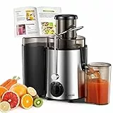 FOHERE Entsafter für Obst und Gemüse in Edelstahl, Extraktor Max Power 800W Zentrifugaler 65 MM Einfüllöffnung und 3 Geschwindigkeiten, Anti-Tropf-Funktion und Überhitzungsschutz, Silber