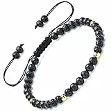 Apocalyptic-K Damen-Armband mit natürlichen Edelsteinen, 925er-Sterlingsilber, 4mm, 6.7-9.3 IN |Turmalin, Obsidian, Kristall， Handgewebt (Schwarzer Vulkanstein，4MM)