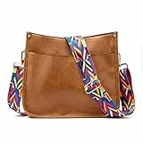 ZOUIQSS Dame Crossbody Taschen Leder Umhängetasche Frauen Hobo Handtasche mit Reißverschluss Schultertasche mit verstellbarem Riemen(Braun(5cm) Bunte Streifen)