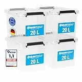 ATHLON TOOLS 4er Set 20l Aufbewahrungsboxen mit Deckel - BPA-freie & lebensmittelechte Aufbewahrungsbox mit Verschlussclips - 100% Neumaterial - Plastikbox transparent - Stapelbare Kunstoff Box