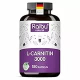 L-Carnitin Kapseln Hochdosiert - 180 Vegane Kapseln, 3000 mg L Carnitin Tartrat pro Tagesdosis - Premium Qualität & Laborgeprüft - Reine, Stabilste Form für Optimale Aufnahme