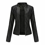 YYNUDA Lederjacke Damen Kurz Jacke Übergangsjacke aus Kunstleder mit Reißverschluss für Herbst(Schwarz M)