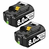2 Stück 8000mAh 18V Li-ion Akkus Kompatibel mit Makita Akku 18v BL1860B Ersatz für Makita Akku BL1860B BL1850B BL1840 BL1830 BL1815 BL1835 BL1845 BL1850 194205-3 mit LED Indikator (2)