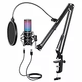 RGB USB Gaming Mikrofon PC, TONOR Podcast Microphone standmikrofon Nierencharakteristik Metall Gehäuse Mic mit Boom Arm Stummschalttaste Tap to Mute Streaming Microfono, Mikrophon für Twitch PS4/5 Q9S