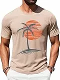 Runcati Herren T-Shirt Kurzarm Sommer Oberteile Rundhals Palm Druck Strand Shirt Regular Fit Sport Funktionsshirt Freizeit Basic Tee Tops Khaki L