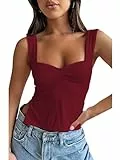 OYIGELZ Tank Top Damen Summer Träger Top Ärmellose Camisole Oberteile Y2K Slim Fit Crop Tops Seitenschlitz Rückenfrei Sexy Plissiert Elegant Basic Cami Tanktop Shirt Streetwear(Weinrot,XS)