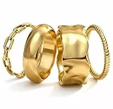 4 Stück Wasserfest Ringe Gold Stapelringe Damen 14K Vergoldet Ringe Set Chunky Dünn Daumenring Fingerring Damen Statement Promise Ring Gold Eheringe Verlobungsring 59mm(19.0mm),US=9 Golden