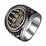 Flongo Wikinger Wolf Ring für Herren: Wolfsklaue Silbergold Amulett Glücksbringer Schutz Vintage Punky Ring Nordischer Schmuck Edelstahl Guss Stereo Muster Ring Vater Sohn Liebhaber Männer Geschenk