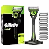 Gillette Labs Rasierer für Männer mit Reinigungs-Element, Herren Nassrasierer — Inkl. 1 Handstück, 8 Ersatzklingen und Magnetischer Dock