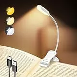 Glocusent Leselampe Buch Klemme, Wiederaufladbare Buchlampe mit 10 LEDs, 3 Farben & 3 Helligkeiten, Lange Laufzeit Klemmlampe bis zu 80 Stunden, 360° Flexibel Klemmleuchte für Nachtlesen