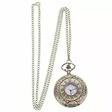 ibasenice Taschenuhr Vintage mit Kette – Antik-Bronze Klappuhr 4,5 cm, Quarzwerk & römische Ziffern für schnellen Zeitblick, ideal für Steampunk-Kostüm, Cosplay und Landhausstil für Herren & Damen