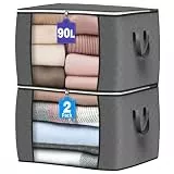 Budding Joy 2 Stück 90 L Storage Bags, Storage Boxes with Lid, Large, Moving Boxes, Foldable Underbed Storage Box for Clothes, Duvets and Bedding, Clothes Storage Boxes (Grau)
