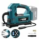 MaxAwe Akku Kompressor für Makita 18V, Elektrische Kabellos Luftpumpe mit Autokabel und 3 Düsen, Tragbarer Reifenfüller mit LED-Licht, für Autos Motorräder Fahrräder Bälle(ohne Akku)