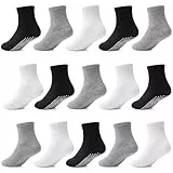 HYCLES Stoppersocken Kinder Rutschfeste Crew Socken mit Grip 15 Paare Baby Anti-Rutsch Sportliche Socken für Jungen Mädchen 1-3 Jahre