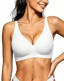 HORISUN Damen BH ohne Bügel, Comfy Bequemer Nahtloser Push-Up Bralette für Große Brüste mit Breiten Trägern Weicher Nahtlos Klassischer BHS für Damen (Weiß-Tiefer V-Ausschnitt L)