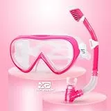 Schnorchelset Kinder, Taucherbrille Kinder Anti-Fog und Trocken Schnorchel - Anti-Leck Tauchmaske Dry Schnorchel Schnorcheln Set für Jungen Mädchen 4-14 (Rosa Satz)