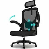 minnouat Bürostuhl, Schreibtischsessel mit Kopfstütze und Weiche Lordosenstütze, Bürostuhl ergonomisch mit Wippfunktion bis 130°,Schreibtischstuhl mit klappbaren Armlehnen, Drehstuhl 150 kg,Schwarz