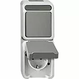 Schneider Electric Merten Kombination aus Schuko-Steckdose und Wechselschalter, Aquastar, Aufputz, lichtgrau, Artikelnummer MEG3495-8029