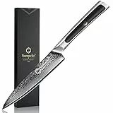 Sunnecko Damast Allzweckmesser Kochmesser 13cm Profi Damast Küchenmesser, 67 Schichten Damastmesser Scharf Gemüsemesser Schälmesser mit Ergonomischer Griff Sonne Serie