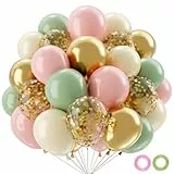 QIFU Luftballons Rosa Grün Gold-50Pcs Luftballons Salbeigrün Weiß Pastell Rosa,Pastell ballons Helium Ballon Für Prinzessin Geburtstag Mädchen Hochzeitsdeko Babyparty Dschungel Hochzeit baby shower