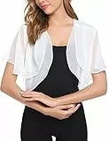 Aottori Damen Chiffon Bolero Festlich ärmellos Elegant Shrug Top Kurze Strickjacke Cardigan Open Front Casual Bolerojacke Schulterjacke Weiß S