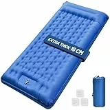 NAPASA Isomatte Camping, 16CM Verdicktes Aufblasbare Matratze mit Eingebauter Fußpresse Pumpe & Kissen, Wasserdicht, Anti-Ripstop Schlafmatte für Wandern, Strand, Reisen, Zelt(Blau)