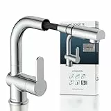 SCHÜTTE 79710 LONDON Wasserhahn fürs Bad, Waschtischarmatur mit herausziehbarer Brause, Haarbrause, ideal zum Haarewaschen, Einhebelmischer mit Ablaufgarnitur in Chrom