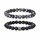 RANKEEF Perlenarmband Herren, 8 mm Perlenarmbänder Set, Stretch-Armbänder, Verstellbares Schwarzes Kristall-Perlenarmband