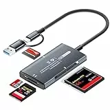 Ticenpe SD Kartenleser 4 in 1 USB A USB-C auf SD/Micro SD/MS/CF Kartenlesegerät Card Reader, SD Karten Adapter Speicherkartenleser für iPhone, iPad, Windows, Linux, Mac OS, Android