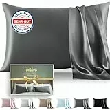 Welldora Kissenbezug 100% Seide 40x80 | Hohes Gewicht 22 Momme, ideal für Haut und Haar | Höchste Güteklasse 6A | Oeko-Tex zert. in der Schweiz | Seidenkissenbezug Silk Pillowcase Schiefergrau