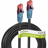 goobay 94396 Outdoor Patchkabel CAT 6 Kabel / 2fach PE Mantel Wasserdicht / RJ45 Stecker Ethernet Kabel / Außenbereich Netzwerkkabel 60m / Schwarz / LAN Kabel 60m
