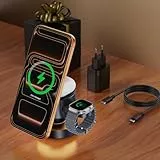 iVANKY 4-in-1-Wireless-Ladegerät für iPhone 17 Ladestation mit Nachtlicht, 15W 3-in-1-Reiseständer für MagSafe-Magnetladegerät für iPhone 17/16/15/14, Apple iWatch, Airpods (Mit 33W Netzadapter)