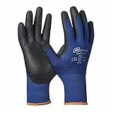 Gebol Super Grip, 1 Paar Arbeitshandschuhe Herren mit Nitril-Beschichtung, rutschfeste Montagehandschuhe für Nass- und Ölarbeiten, nahtlos & atmungsaktiv, Gr. l (Gr.9), Blau-Schwarz