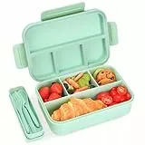 Bugucat Brotdose mit Fächern 1300ML,Lunchbox Kinder Auslaufsicher mit 4 Fächern,Lunch Box Bento Box mit Fächern für Kinder und Erwachsene,Vesperdose Frühstücksbox für Jungen&Mädchen Grün
