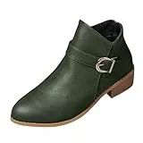 DKLOVIFU Damen Chelsea Boots zum Schlupfen Elegant, Spitze Zehenpartie mit Gürtelschnalle und Quadratischem Absatz, Seitlichem Reißverschluss, Stiefeletten Damen