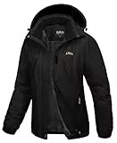Libin Winterjacke Damen Skijacke Snowboardjacke Warme Gefüttert Fleecejacke Winddicht Outdoorjacke Winter Jacket mit Abnehmbarer Kapuze Softshell Funktionsjacke Schwarz L