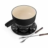 Swissmar KF-66513 Lugano Fondue Set 9-teiliges, Gusseisen/Edelstahl, Mattschwarz, 2L, Fondue-Set für Fleisch, Käse und Schokolade, für 4 Personen, Geschenkset