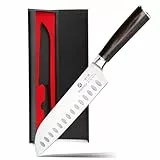imarku Santoku Messer 17 cm, Profi Japanisches Küchenmesser, Hochwertiger Edelstahl, Extrem Scharf, Ergonomischer Pakka-Holzgriff, Kochmesser für Präzises Schneiden