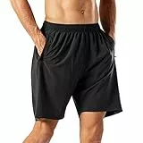 HMIYA Herren Sport Shorts Schnell Trocknend Kurze Hose mit Reißverschlusstasch (Schwarz,XXL)