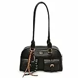 HICARRY Handtasche Damen PU Leder Schultertasche Y2K Shoulder Bag Vintage Boston Tasche Tote Bag Handbags for Reisen Arbeit Mit Anhänger