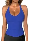 OYIGELZ Tanktop Damen V-Ausschnitt Racerback Activewear Tanktops gerippt Ttailliert Basic Cami Tops(Königsblau,S)
